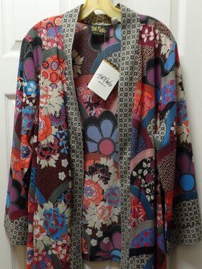 *NWT* Bob Mackie XL 18 20 Red Stone Kimono Kyoto Garden Print Woven Cardigan